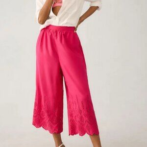 By Anthropologie Wide-Leg Eyelet Pink Embroidered Pants